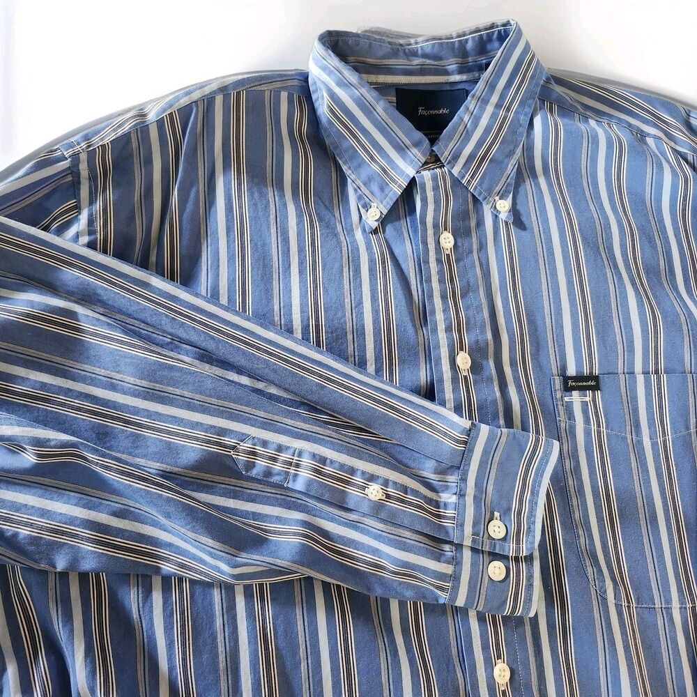 Façonnable Classique Men's Blue Stripe Long Sleeve  Cotton Shirt Size XL Preppy
